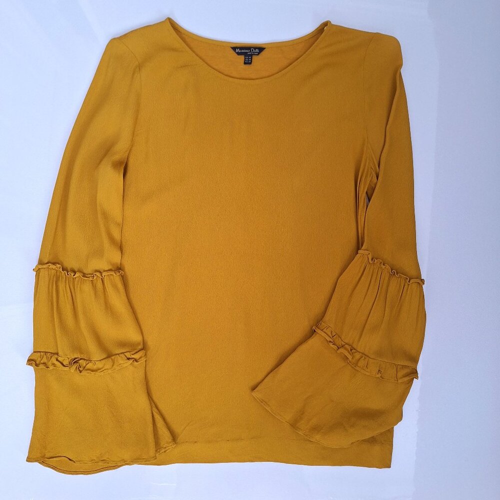 Massimo Dutti Yellow Ochre Top with Ruffle Detail Sleeves